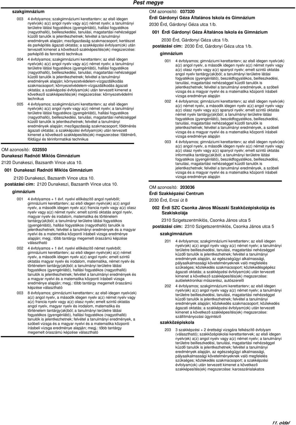 területre látási fogyatékos (gyengénlátó), hallási fogyatékos (nagyothalló), beilleszkedési, tanulási, magatartási nehézséggel eredmények alapján; környezetvédelem-vízgazdálkodás szakmacsoport;