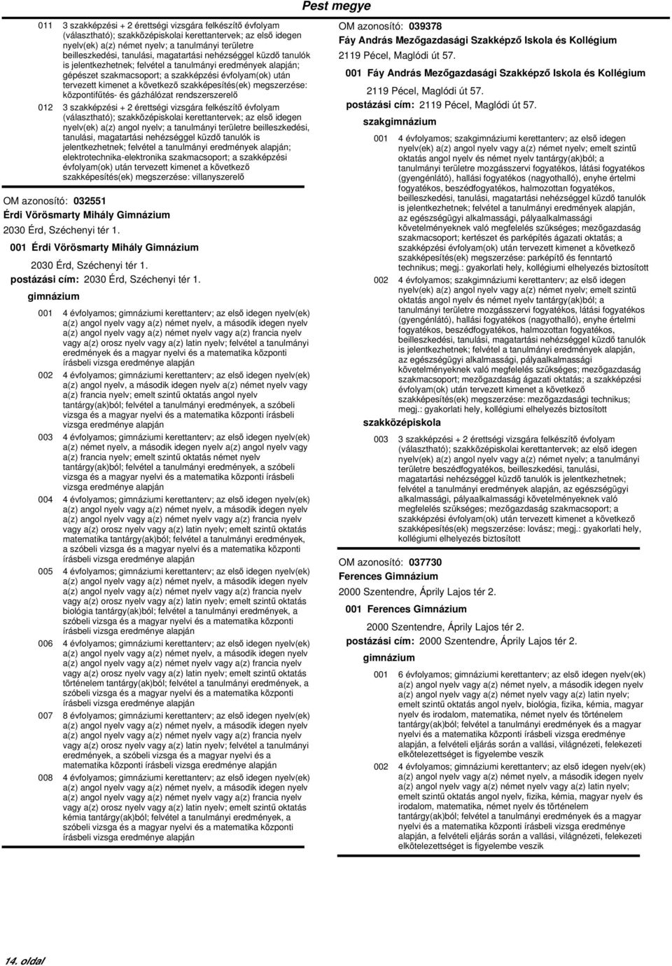 alapján; elektrotechnika-elektronika szakmacsoport; a szakképzési szakképesítés(ek) megszerzése: villanyszerelő OM azonosító: 032551 Érdi Vörösmarty Mihály Gimnázium 2030 Érd, Széchenyi tér 1.