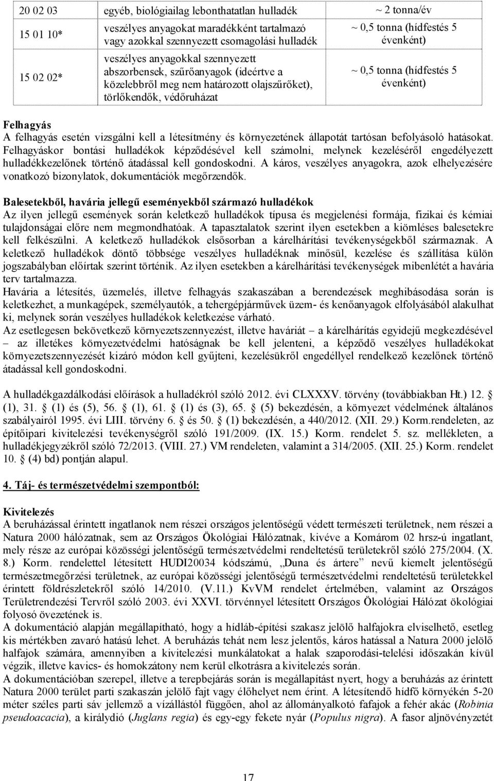 Felhagyás A felhagyás esetén vizsgálni kell a létesítmény és környezetének állapotát tartósan befolyásoló hatásokat.