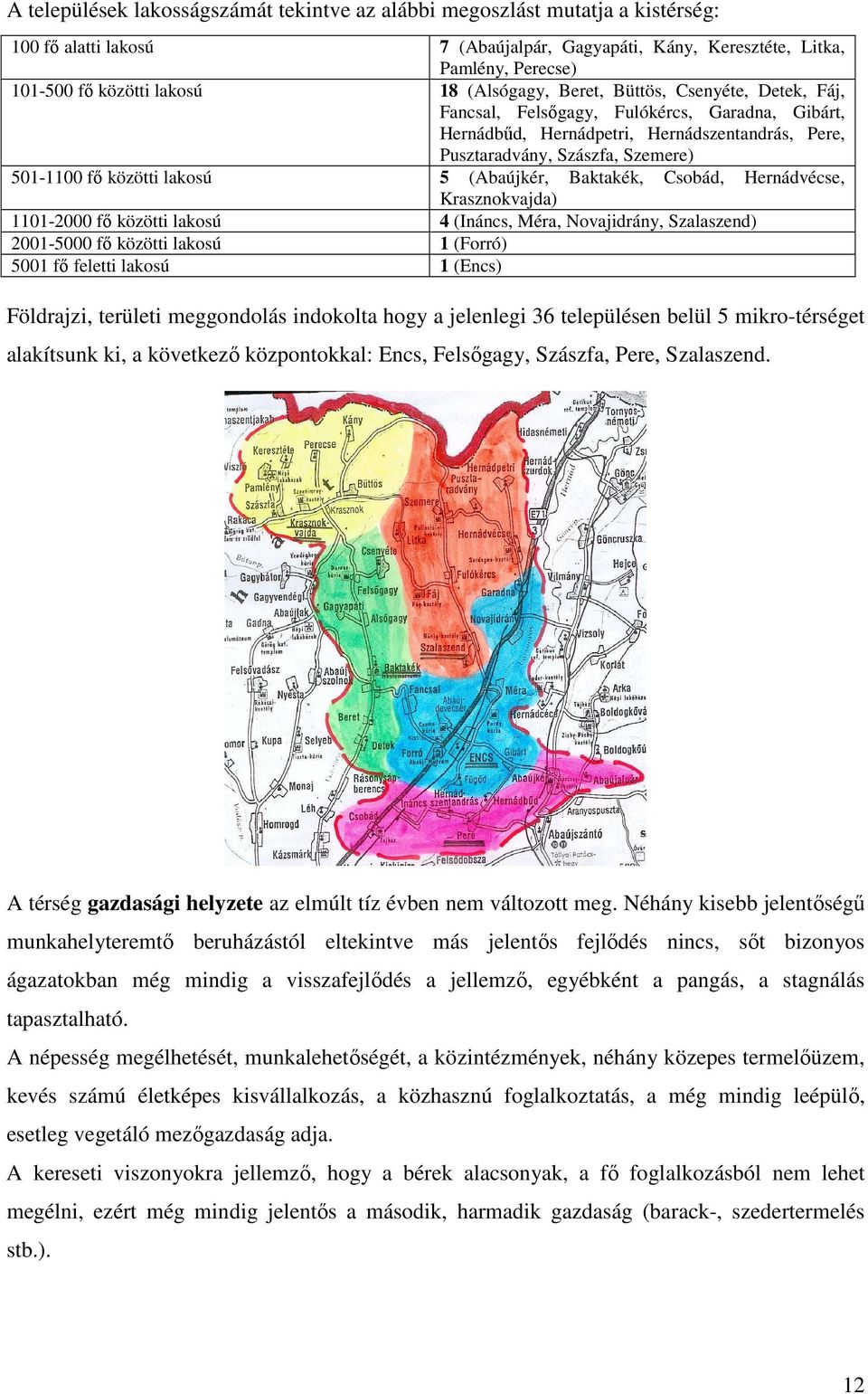 lakosú 5 (Abaújkér, Baktakék, Csobád, Hernádvécse, Krasznokvajda) 1101-2000 fő közötti lakosú 4 (Ináncs, Méra, Novajidrány, Szalaszend) 2001-5000 fő közötti lakosú 1 (Forró) 5001 fő feletti lakosú 1