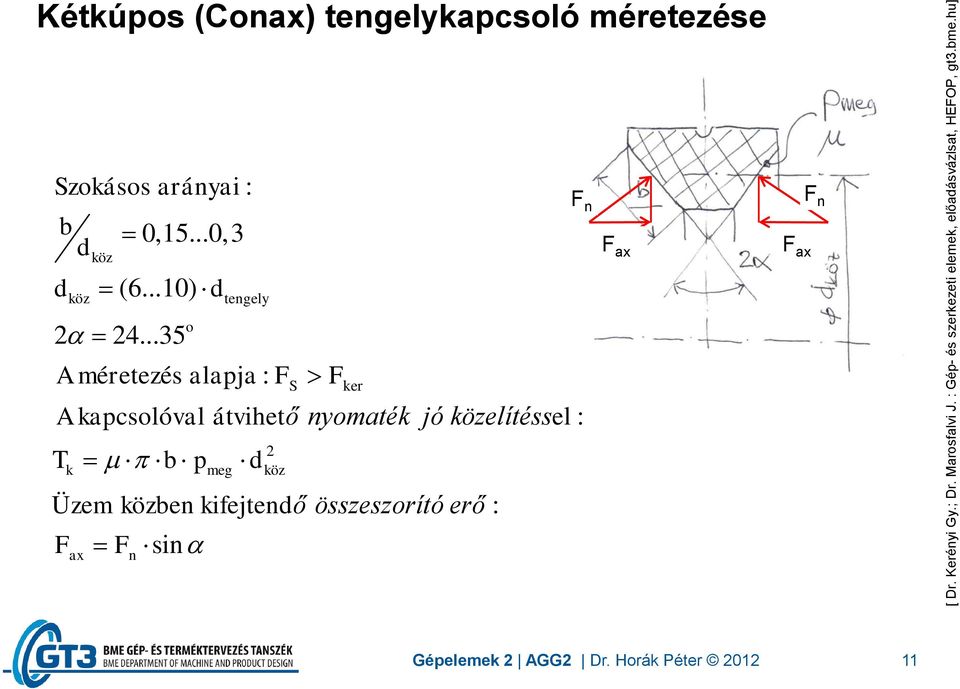 ..35 A méretezés alapja : F A kapcsolóval átvihető nyomaték jó közelítéssel : T b p d 2 k meg köz Üzem közben