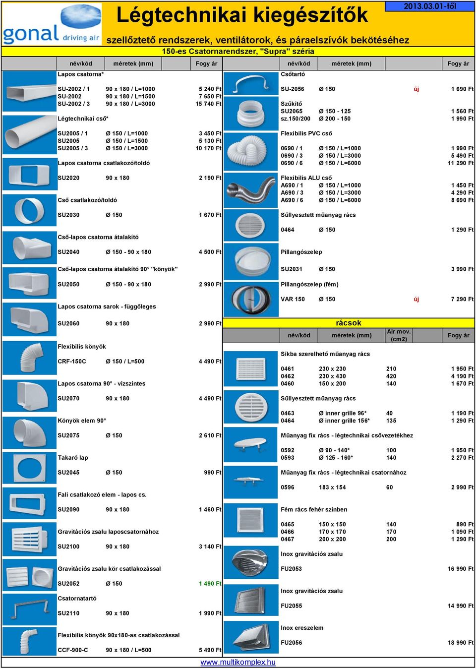 150/200 Ø 200-150 1 990 Ft SU2005 / 1 Ø 150 / L=1000 3 450 Ft Flexibilis PVC cső SU2005 Ø 150 / L=1500 5 130 Ft SU2005 / 3 Ø 150 / L=3000 10 170 Ft 0690 / 1 Ø 150 / L=1000 1 990 Ft 0690 / 3 Ø 150 /