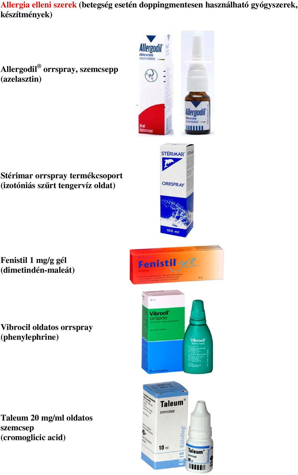 termékcsoport (izotóniás szőrt tengervíz oldat) Fenistil 1 mg/g gél