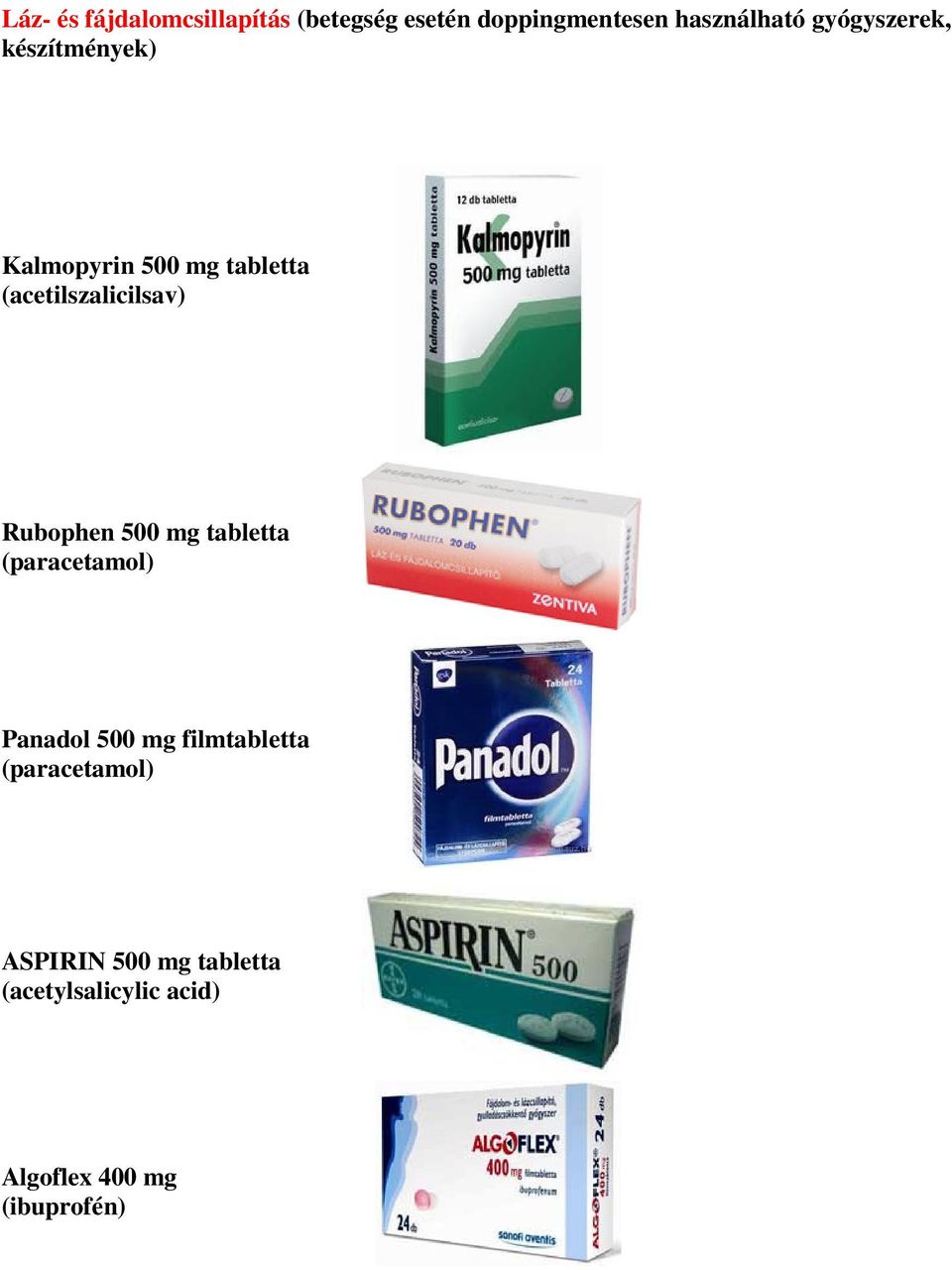 Rubophen 500 mg tabletta (paracetamol) Panadol 500 mg filmtabletta