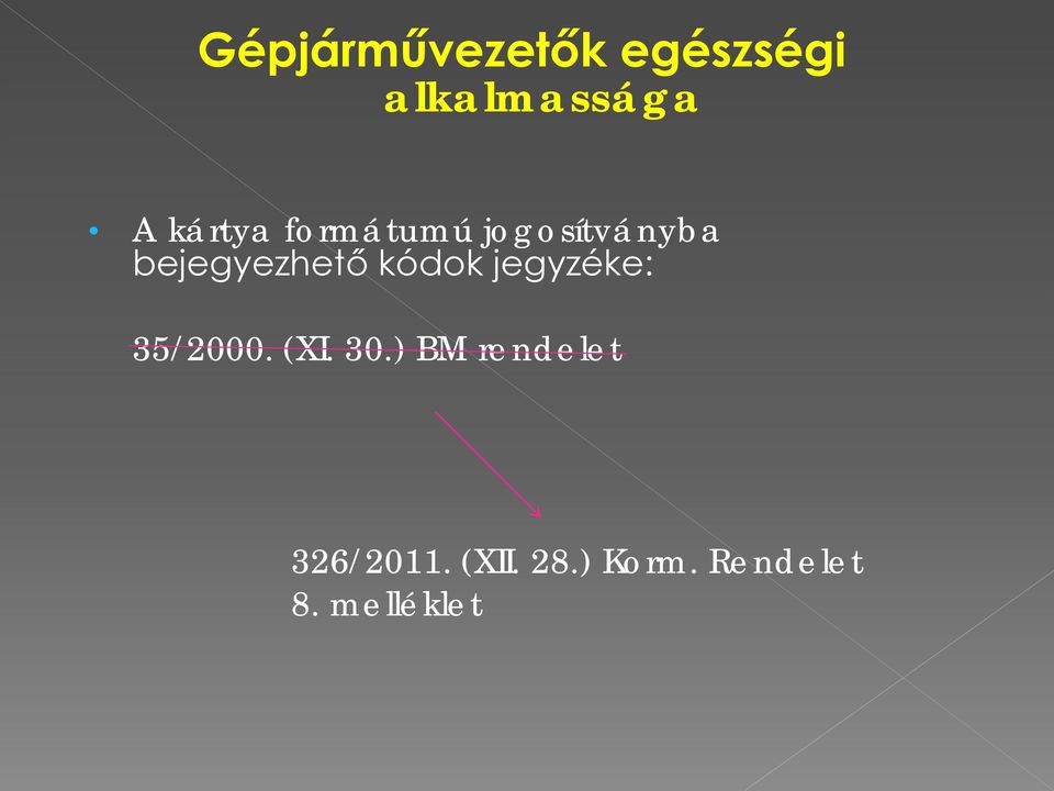 kódok jegyzéke: 35/2000. (XI. 30.