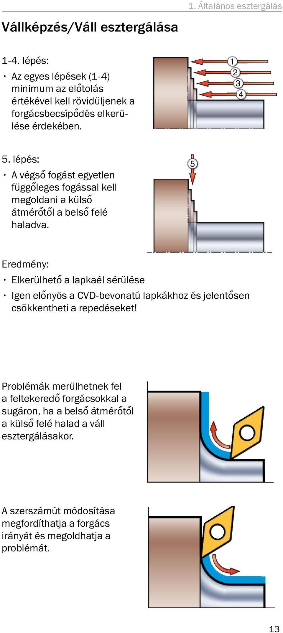 lépés: A végső fogást egyetlen 1 függőleges fogással kell 2 megoldani a külső 3 átmérőtől a belső 4 felé haladva.