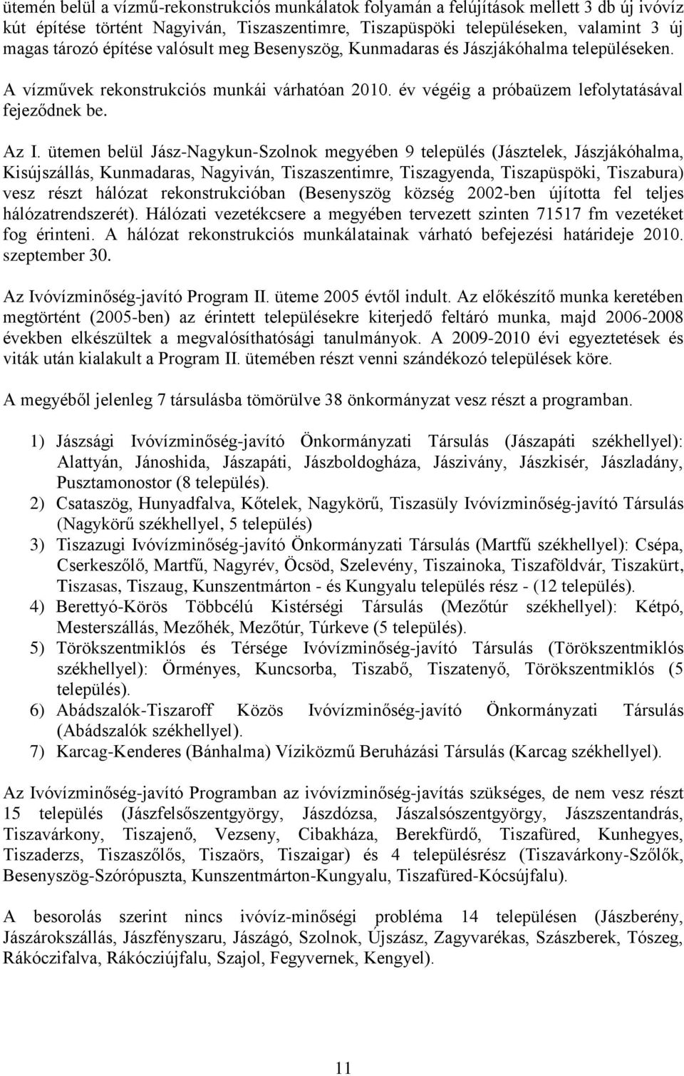 ütemen belül Jász-Nagykun-Szolnok megyében 9 település (Jásztelek, Jászjákóhalma, Kisújszállás, Kunmadaras, Nagyiván, Tiszaszentimre, Tiszagyenda, Tiszapüspöki, Tiszabura) vesz részt hálózat