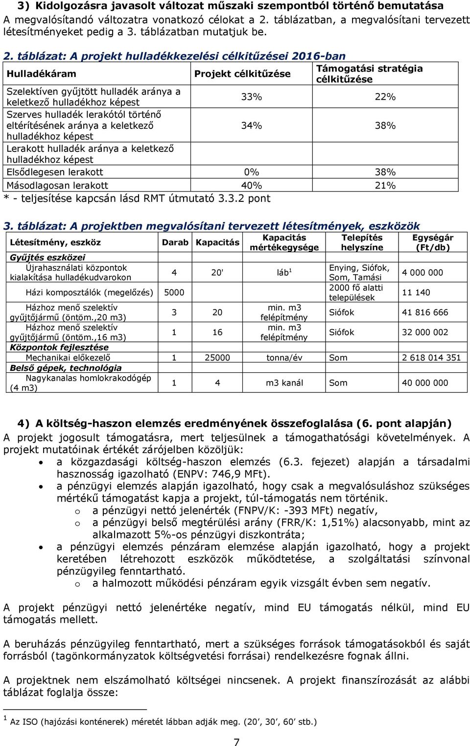 táblázat: A projekt hulladékkezelési célkitűzései 2016-ban Hulladékáram Projekt célkitűzése Támogatási stratégia célkitűzése Szelektíven gyűjtött hulladék aránya a keletkező hulladékhoz képest 33%