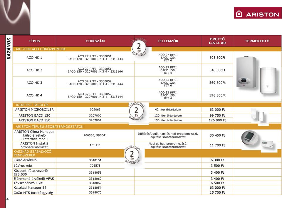 3300052, BACD 150-3207001, KIT 4-3318144 ACO 32 RFFI, BACD 150, KIT 4 596 500Ft INDIREKT TÁROLÓK ARISTON MICROBOILER 002063 42 liter űrtartalom 63 000 Ft ARISTON BACD 120 3207000 120 liter űrtartalom