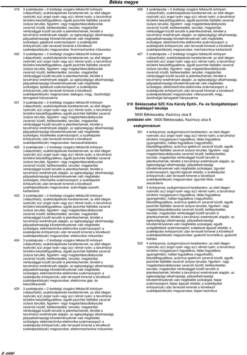 : ösztöndíjjal támogatott hiányszakma 421 3 szakképzési + 2 érettségi vizsgára felkészítő évfolyam szükséges; közlekedés szakmacsoport; a szakképzési szakképesítés(ek) megszerzése: karosszérialakatos