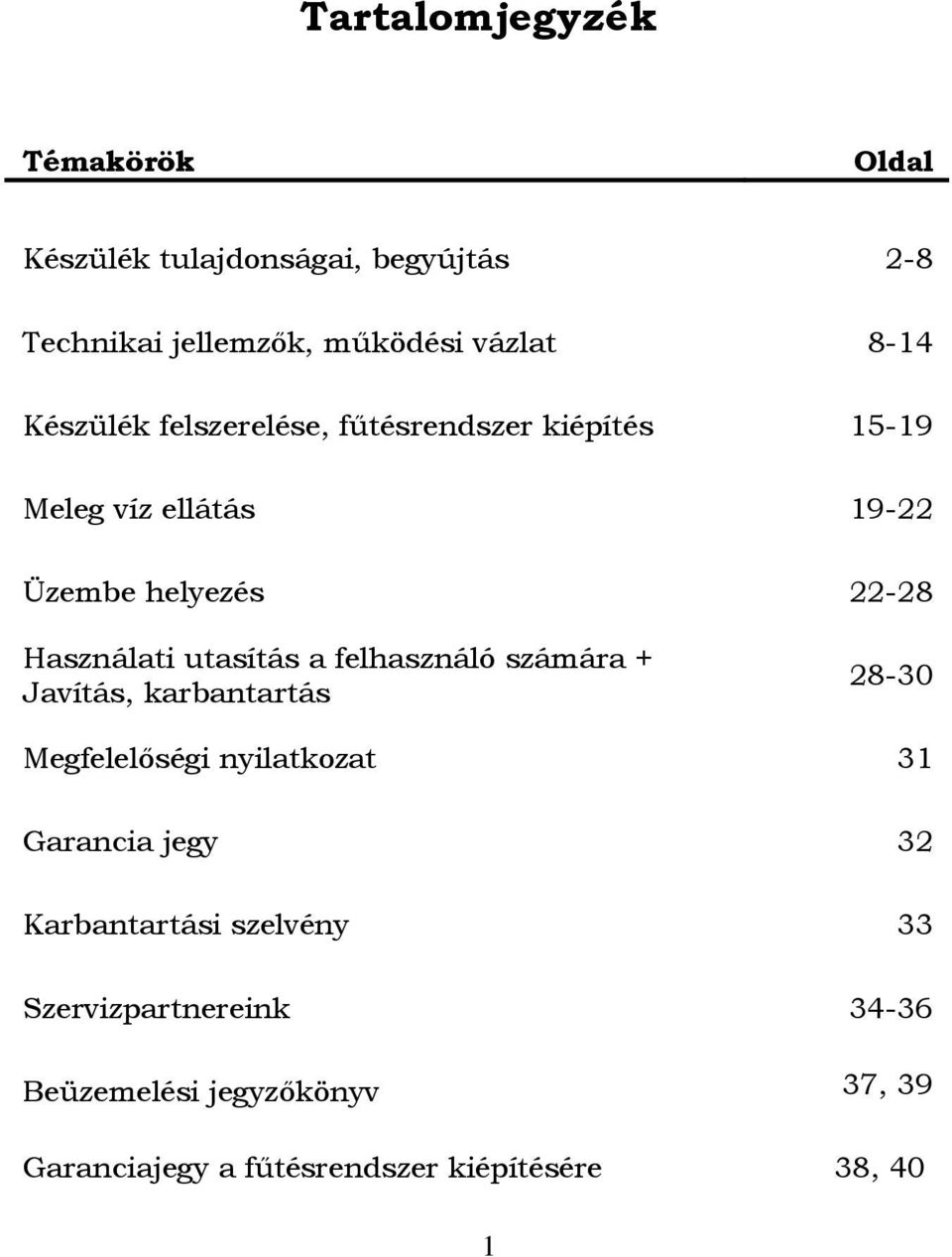 utasítás a felhasználó számára + Javítás, karbantartás 28-30 Megfelelőségi nyilatkozat 31 Garancia jegy 32