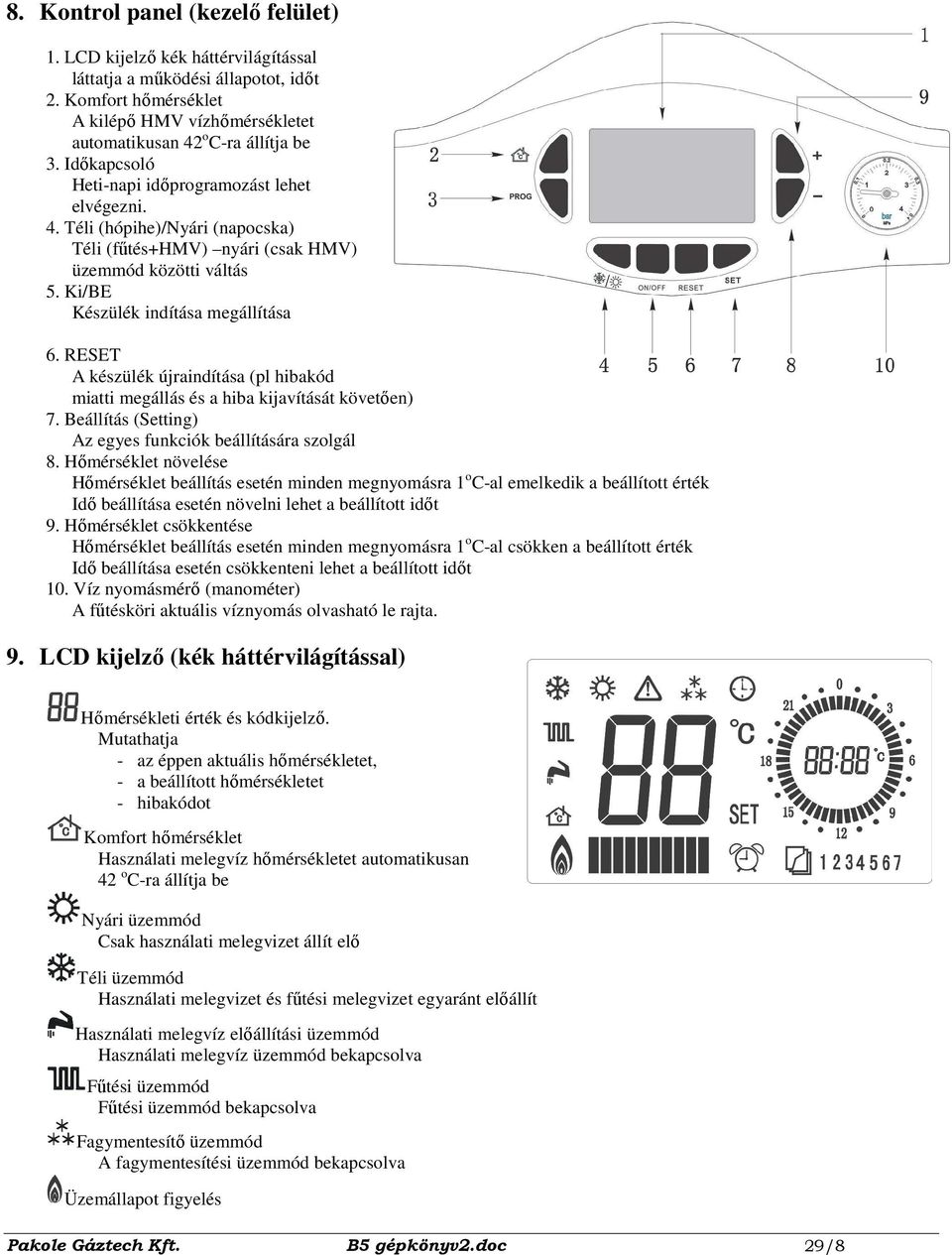 RESET A készülék újraindítása (pl hibakód miatti megállás és a hiba kijavítását követıen) 7. Beállítás (Setting) Az egyes funkciók beállítására szolgál 8.