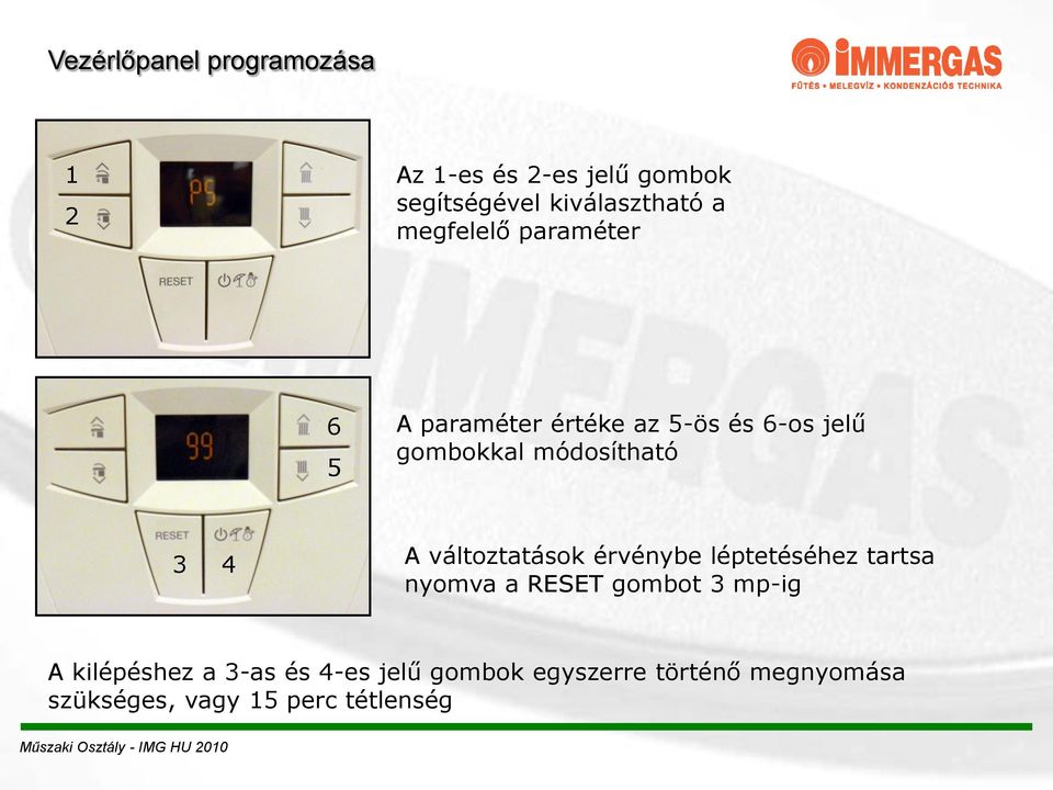 4 A változtatások érvénybe léptetéséhez tartsa nyomva a RESET gombot 3 mp-ig A