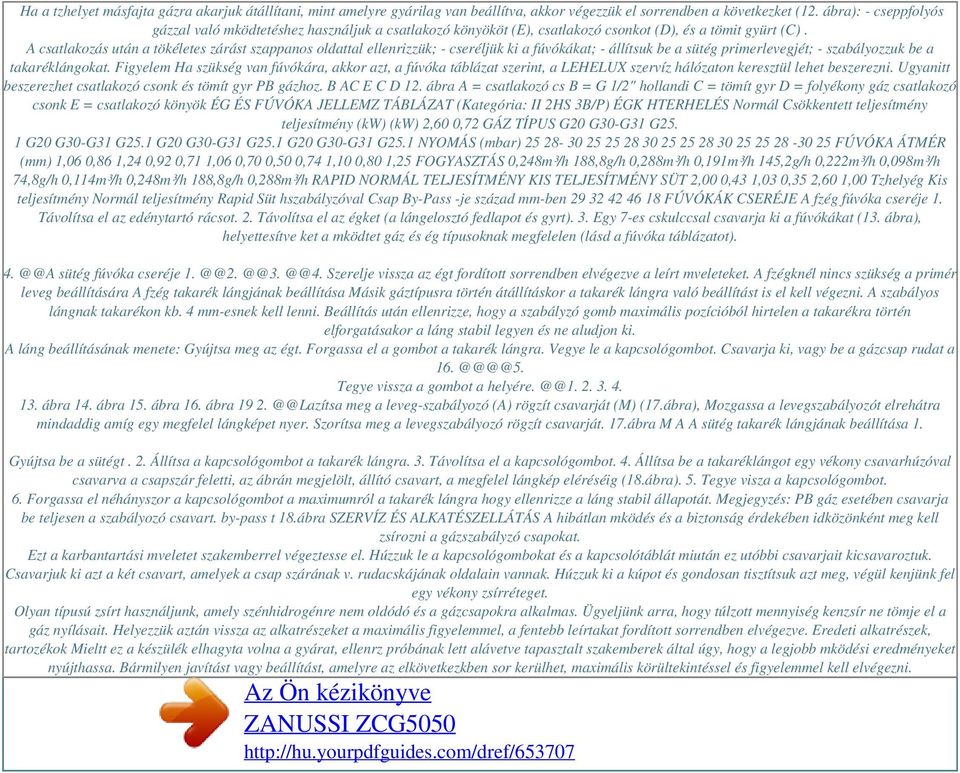 A csatlakozás után a tökéletes zárást szappanos oldattal ellenrizzük; - cseréljük ki a fúvókákat; - állítsuk be a sütég primerlevegjét; - szabályozzuk be a takaréklángokat.