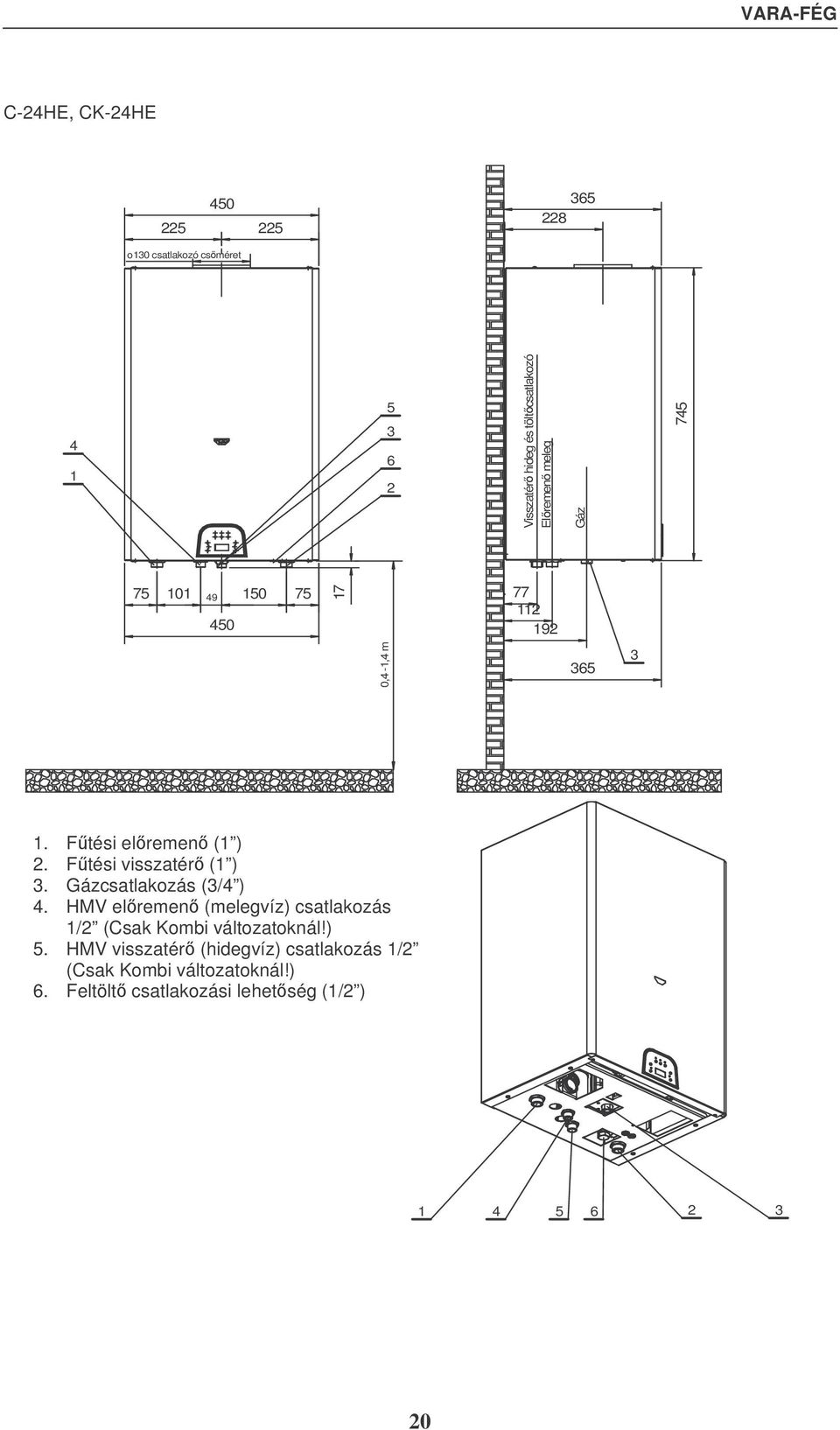 Ftési visszatér ( ). Gázcsatlakozás (/4 ) 4.