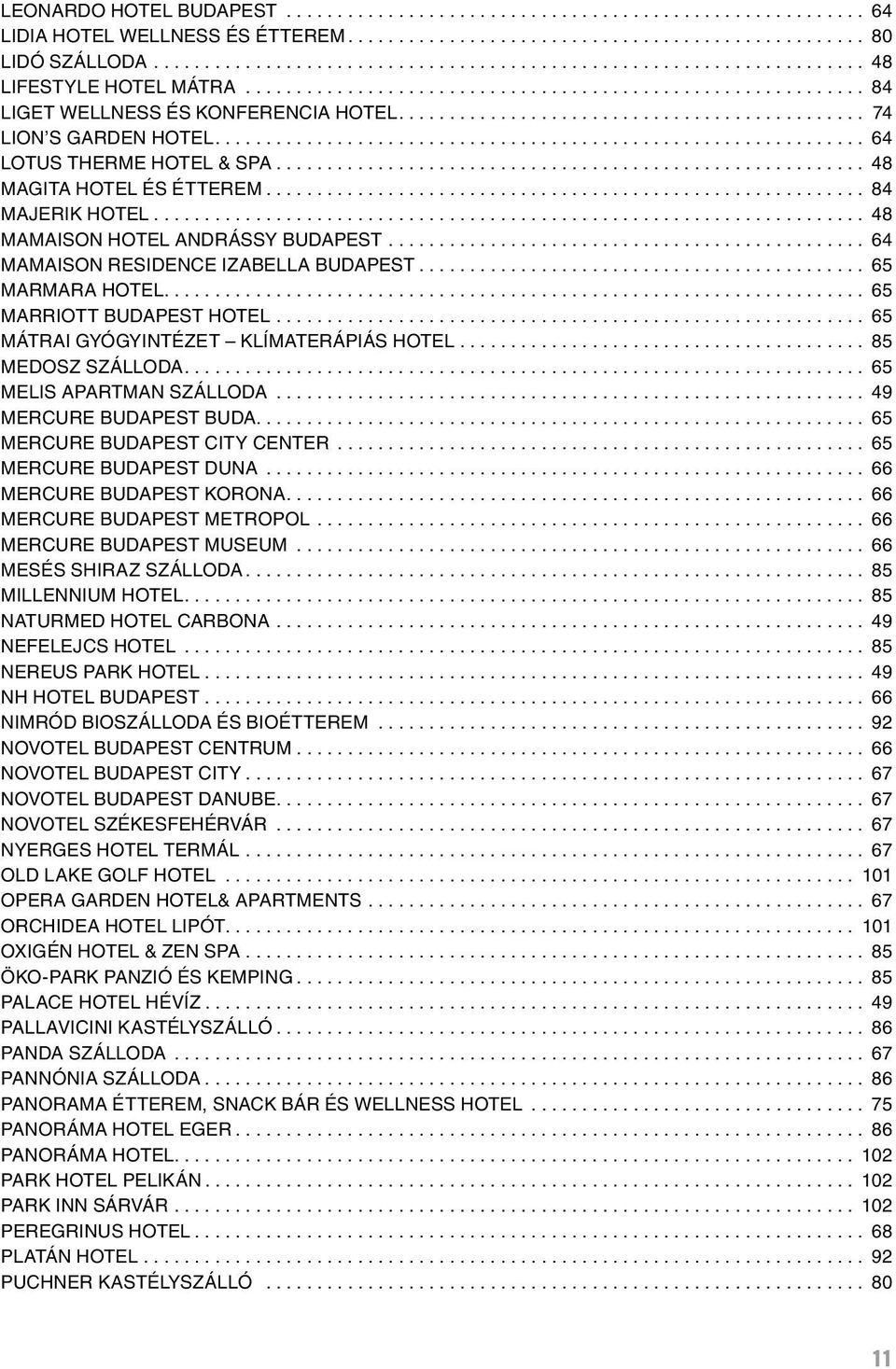 ............................................. 74 LION S GARDEN HOTEL................................................................ 64 LOTUS THERME HOTEL & SPA.......................................................... 48 MAGITA HOTEL ÉS ÉTTEREM.