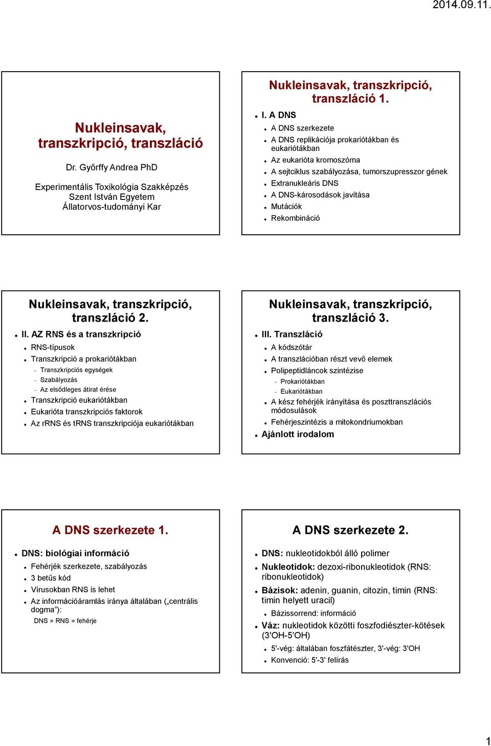 Mutációk Rekombináció Nukleinsavak, transzkripció, transzláció 2. II.