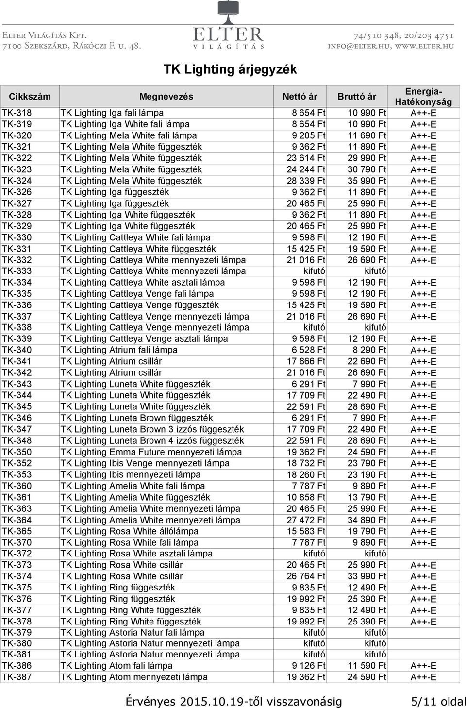 Lighting Mela White függeszték 28 339 Ft 35 990 Ft A++-E TK-326 TK Lighting Iga függeszték 9 362 Ft 11 890 Ft A++-E TK-327 TK Lighting Iga függeszték 20 465 Ft 25 990 Ft A++-E TK-328 TK Lighting Iga