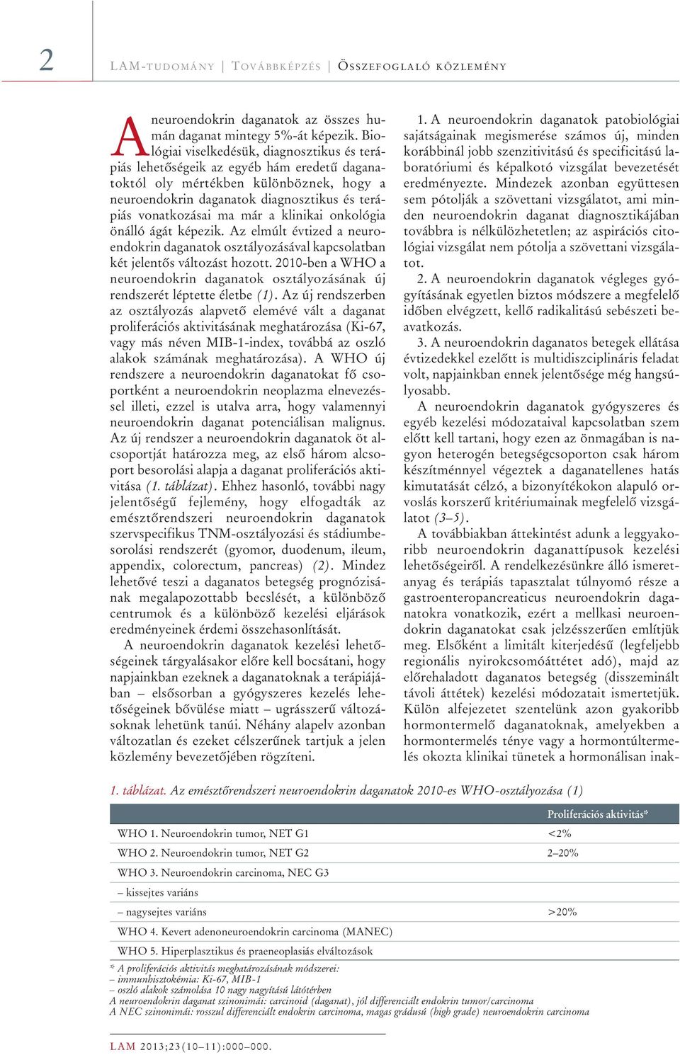 már a klinikai onkológia önálló ágát képezik. Az elmúlt évtized a neuroendokrin daganatok osztályozásával kapcsolatban két jelentôs változást hozott.