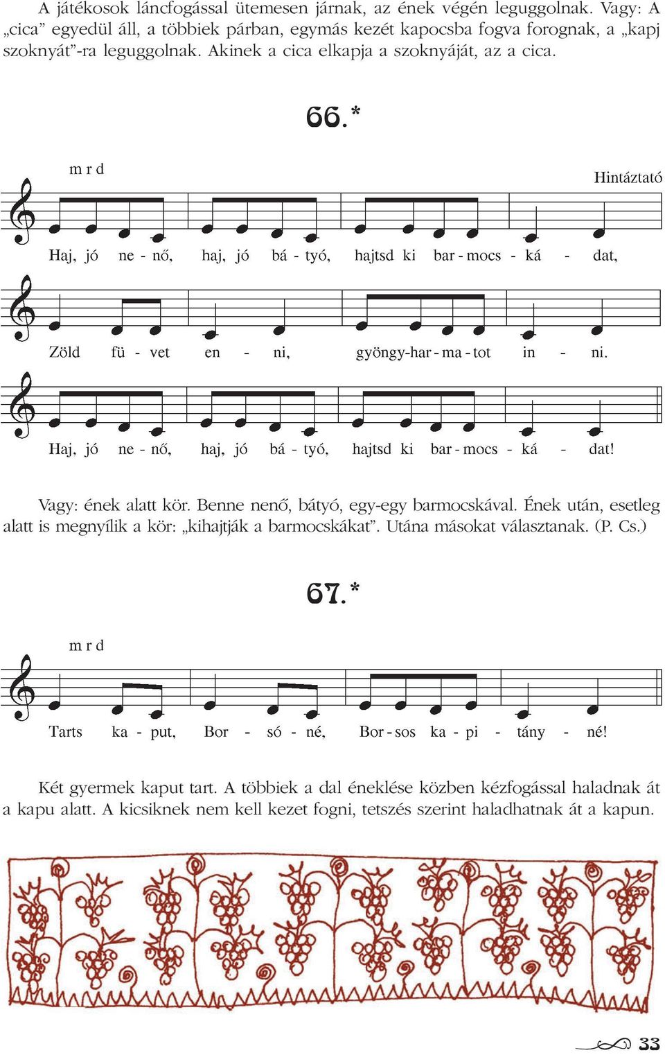 Akinek a cica elkapja a szoknyáját, az a cica. 66.* Vagy: ének alatt kör. Benne nenõ, bátyó, egy-egy barmocskával.