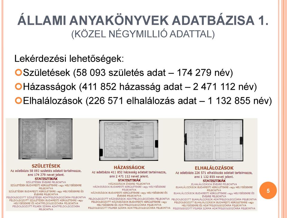 Születések (58 093 születés adat 174 279 név) Házasságok