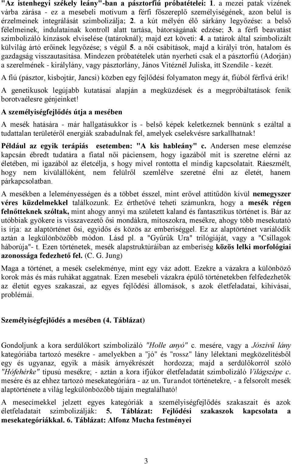 a kút mélyén élő sárkány legyőzése: a belső félelmeinek, indulatainak kontroll alatt tartása, bátorságának edzése; 3.