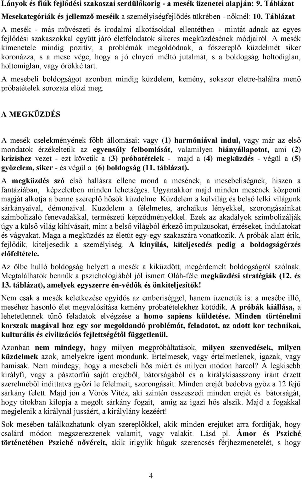 A mesék kimenetele mindig pozitív, a problémák megoldódnak, a főszereplő küzdelmét siker koronázza, s a mese vége, hogy a jó elnyeri méltó jutalmát, s a boldogság holtodiglan, holtomiglan, vagy