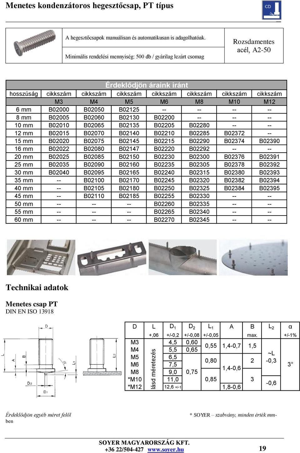 M8 M10 M12 6 mm B02000 B02050 B02125 -- -- -- -- 8 mm B02005 B02060 B02130 B02200 -- -- -- 10 mm B02010 B02065 B02135 B02205 B02280 -- -- 12 mm B02015 B02070 B02140 B02210 B02285 B02372 -- 15 mm