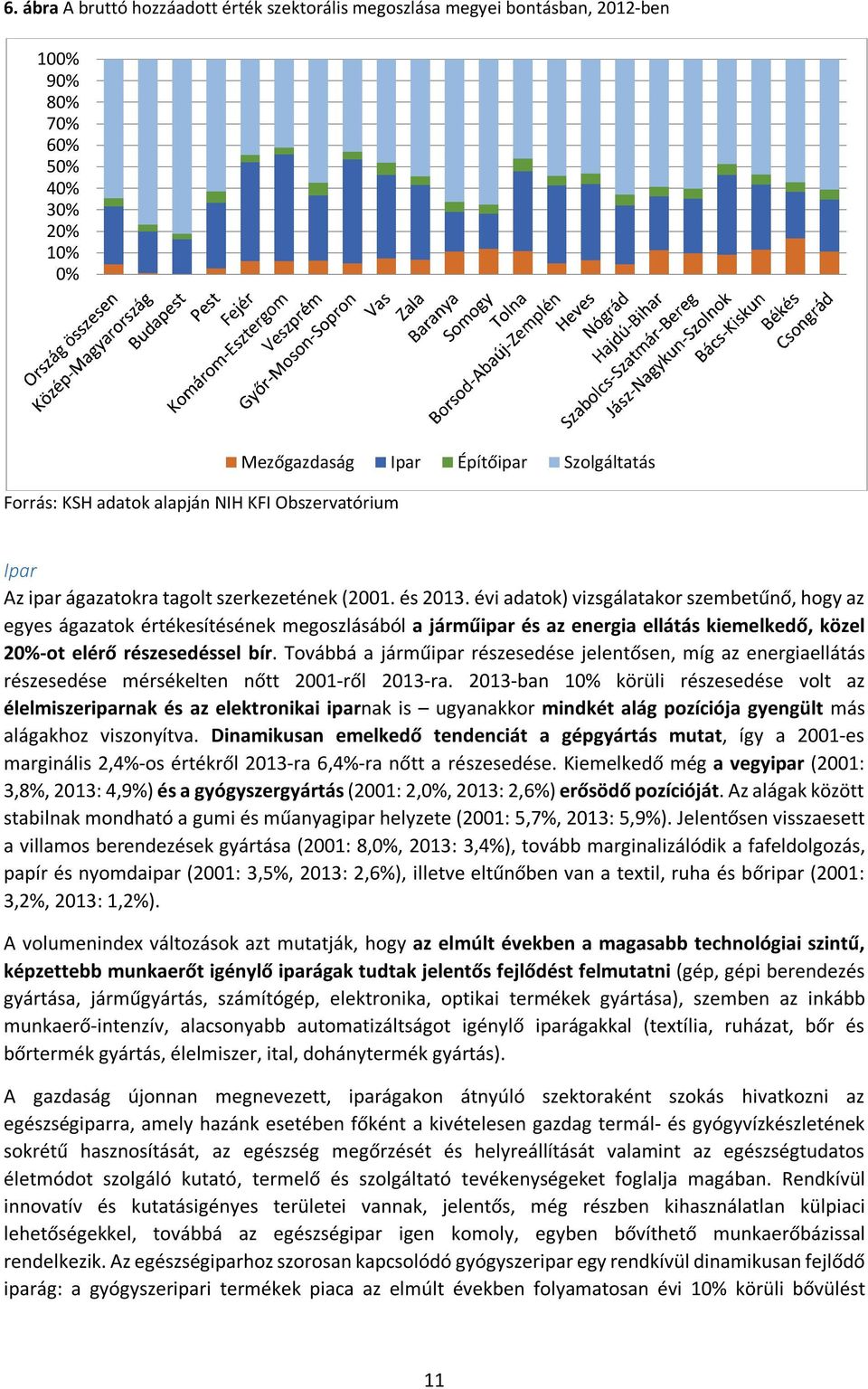 évi adatok) vizsgálatakor szembetűnő, hogy az egyes ágazatok értékesítésének megoszlásából a járműipar és az energia ellátás kiemelkedő, közel 20%-ot elérő részesedéssel bír.