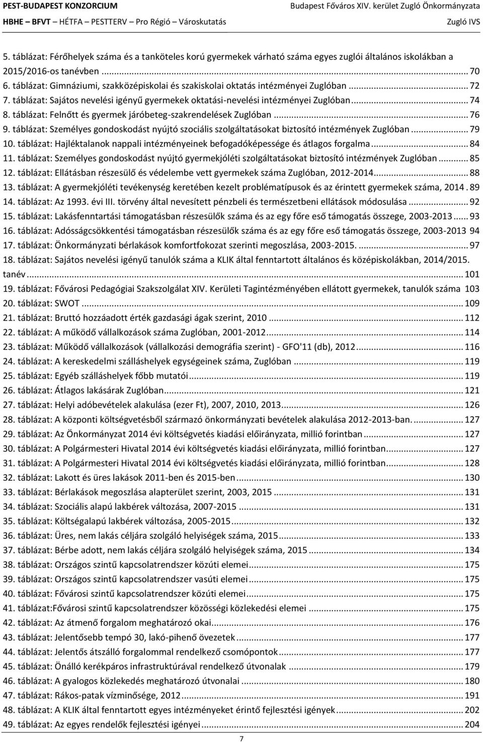 táblázat: Felnőtt és gyermek járóbeteg-szakrendelések Zuglóban... 76 9. táblázat: Személyes gondoskodást nyújtó szociális szolgáltatásokat biztosító intézmények Zuglóban... 79 10.