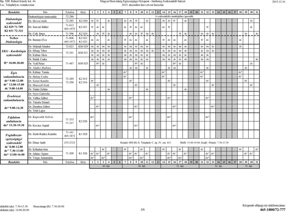 Baranyi Éva Dr. Makádi Sándor 72-023 KM 029 Dr. Hőnig Tibor 72-341 KM 031 Dr. Kalina Ákos Dr. Balák Csaba Dr. Volf Péter 71-467 KM 025 H* H* H* Dr. Aladics Barbara Dr. Kálnay Tamás * * * * Dr.