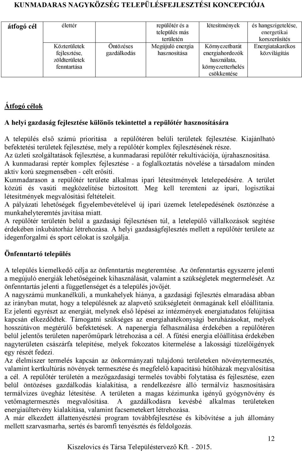 repülőtér hasznosítására A település első számú prioritása a repülőtéren belüli területek fejlesztése. Kiajánlható befektetési területek fejlesztése, mely a repülőtér komplex fejlesztésének része.