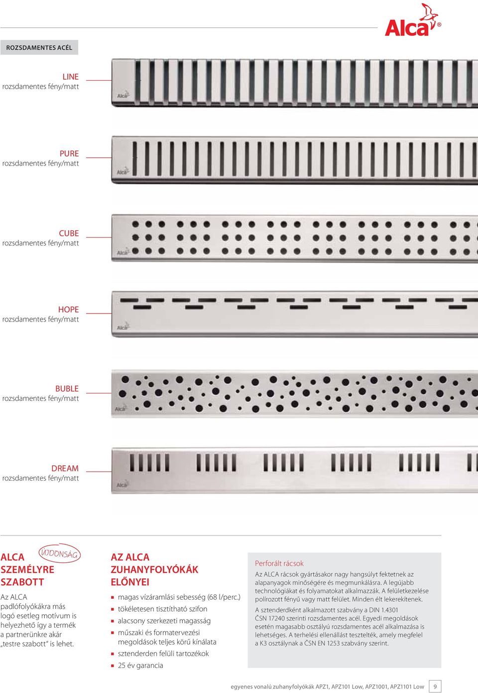 AZ ALCA ZUHANYFOLYÓKÁK ELŐNYEI magas vízáramlási sebesség (68 l/perc.