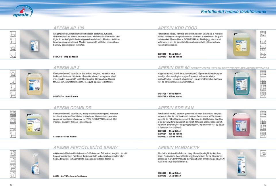 APESIN KDR FOOD Fertőtlenítő hatású konyhai gyorstisztító szer. Eltávolítja a makacs zsíros, fehérjés szennyeződéseket, valamint a baktérium- és gombatelepeket.
