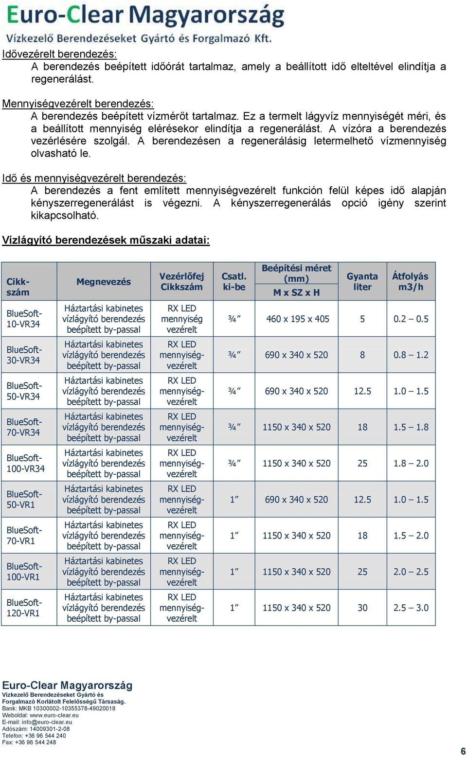 A berendezésen a regenerálásig letermelhető vízmennyiség olvasható le.