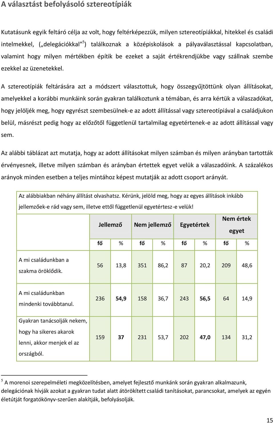 A sztereotípiák feltárására azt a módszert választottuk, hogy összegyűjtöttünk olyan állításokat, amelyekkel a korábbi munkáink során gyakran találkoztunk a témában, és arra kértük a válaszadókat,