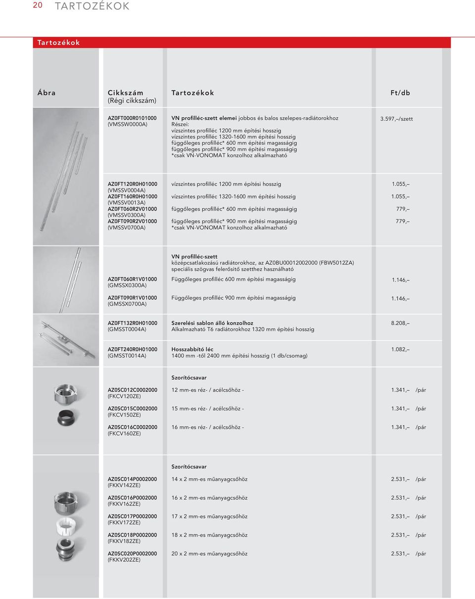 597, /szett AZ0FT120R0H0 (VMSSV0004A) AZ0FT160R0H0 (VMSSV0013A) AZ0FT060R2V0 (VMSSV0300A) AZ0FT090R2V0 (VMSSV0700A) vízszintes profilléc 1200 mm építési hosszig vízszintes profilléc -1 mm építési