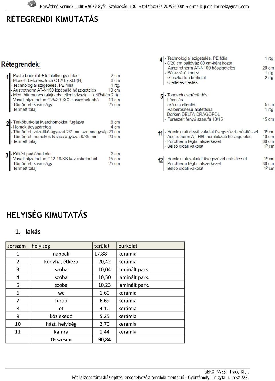 lakás sorszám helyiség terület burkolat 1 nappali 17,88 kerámia 2 konyha, étkező 20,42 kerámia 3 szoba 10,04 laminált