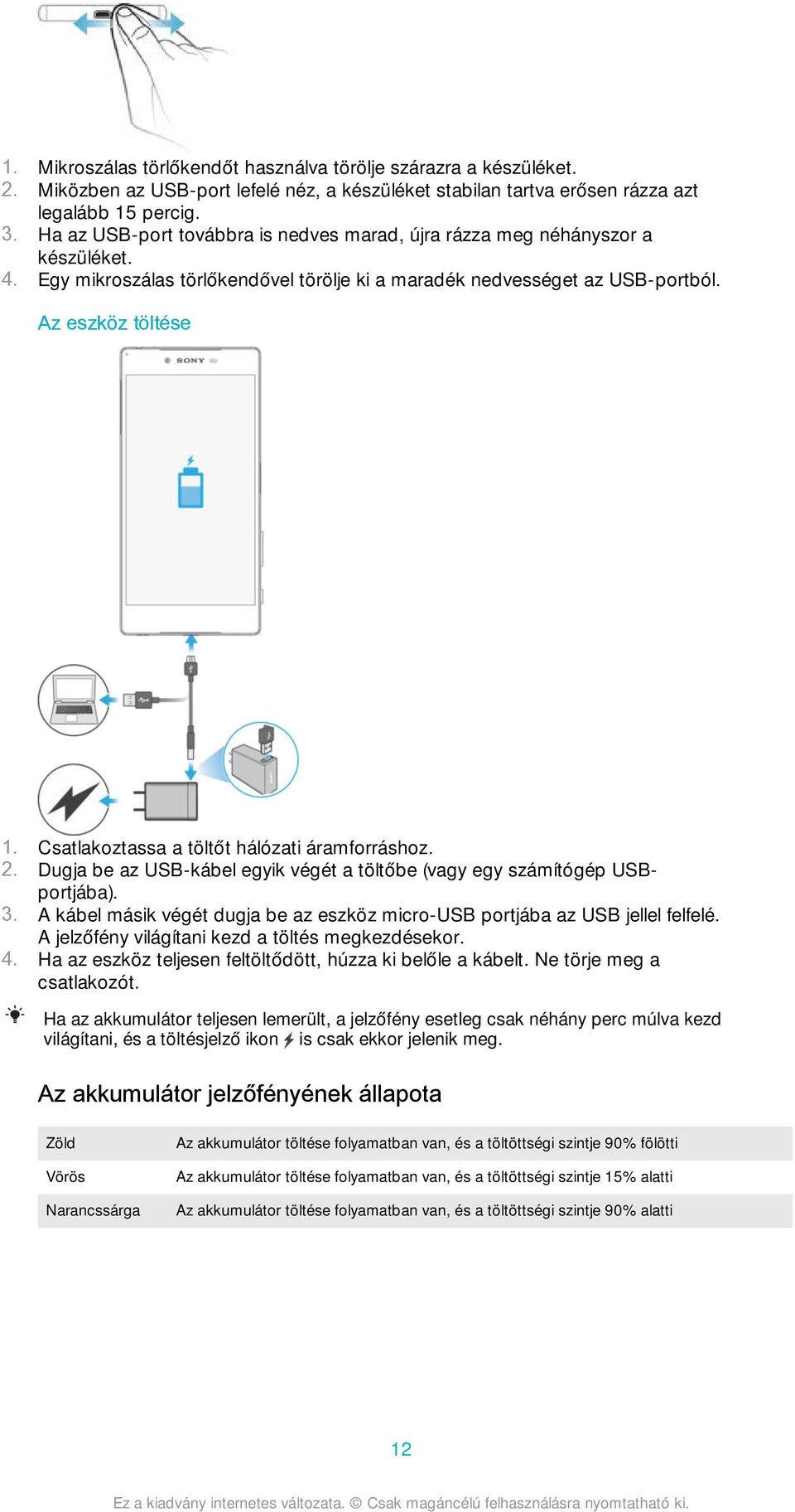 Csatlakoztassa a töltőt hálózati áramforráshoz. 2. Dugja be az USB-kábel egyik végét a töltőbe (vagy egy számítógép USBportjába). 3.