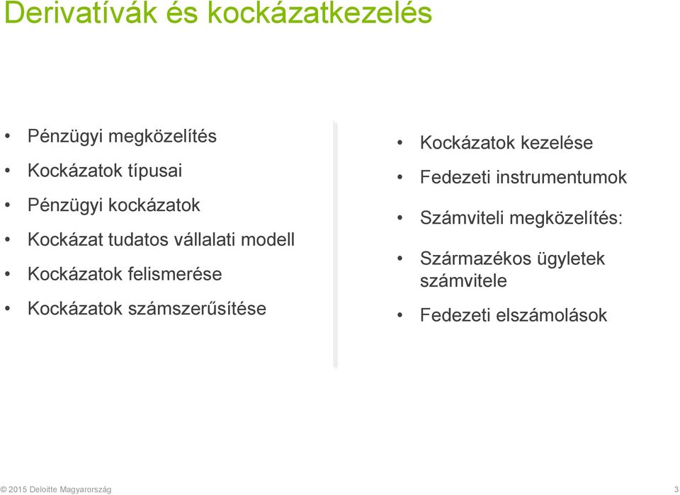 felismerése Kockázatok számszerűsítése Kockázatok kezelése Fedezeti