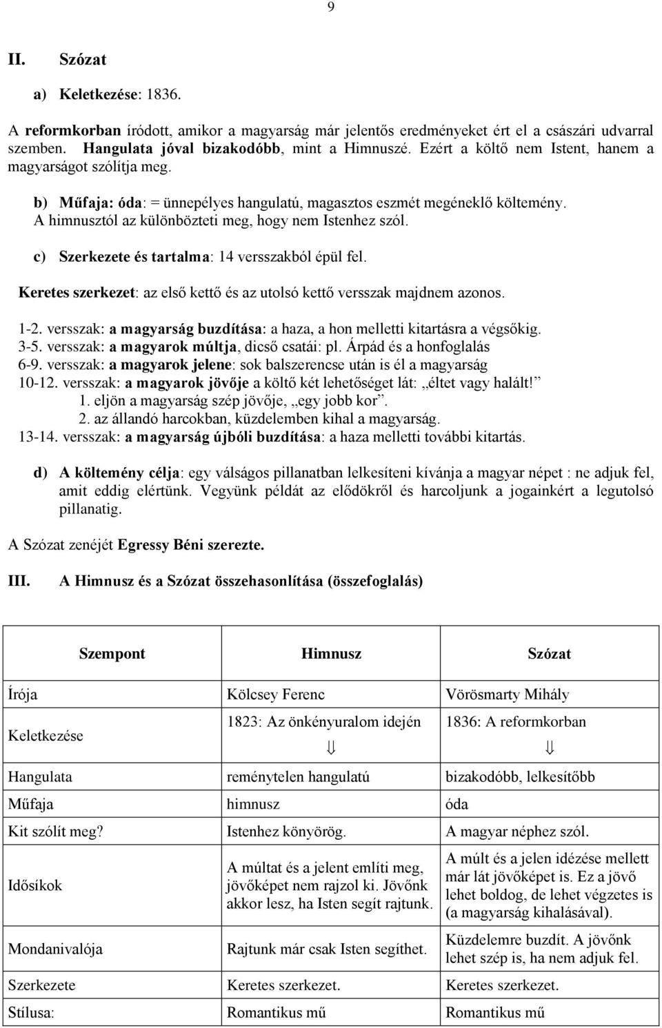 c) Szerkezete és tartalma: 14 versszakból épül fel. Keretes szerkezet: az első kettő és az utolsó kettő versszak majdnem azonos. 1-2.