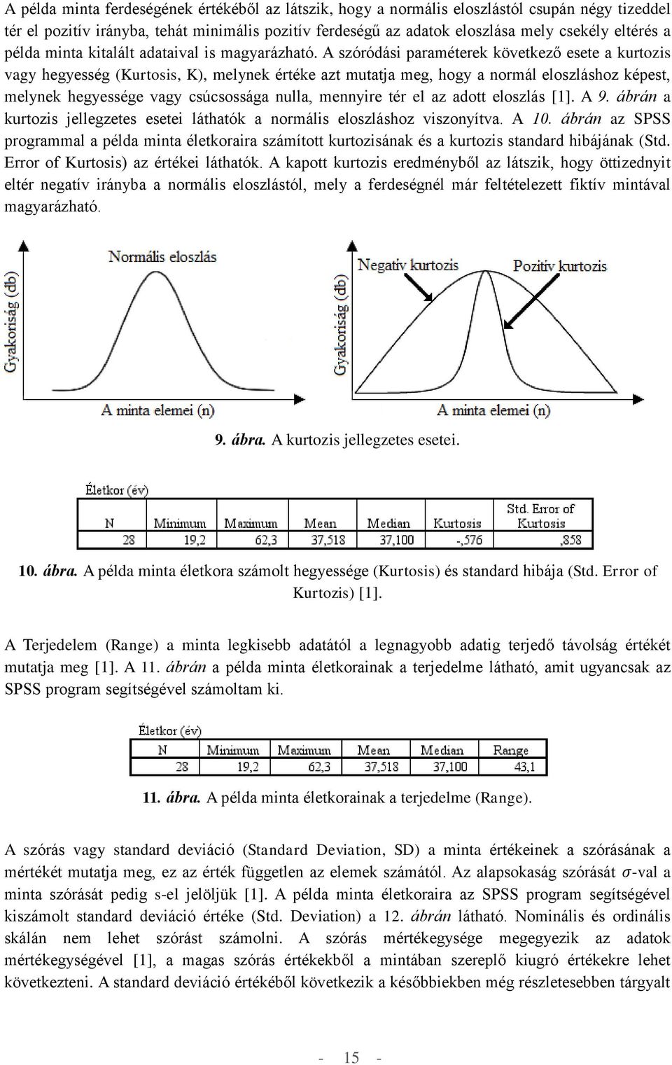 A szóródási paraméterek következő esete a kurtozis vagy hegyesség (Kurtosis, K), melynek értéke azt mutatja meg, hogy a normál eloszláshoz képest, melynek hegyessége vagy csúcsossága nulla, mennyire