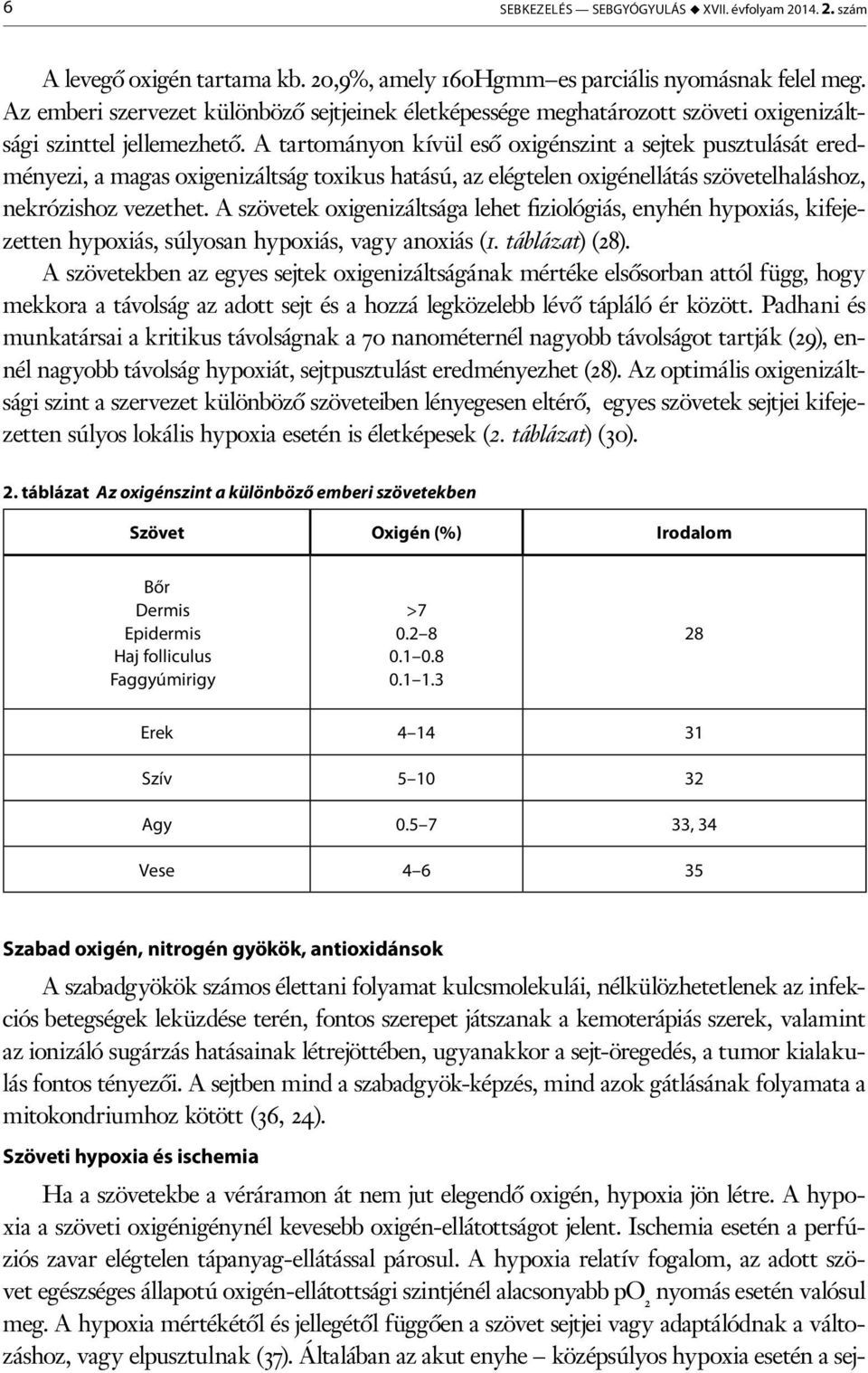 A tartományon kívül eső oxigénszint a sejtek pusztulását eredményezi, a magas oxigenizáltság toxikus hatású, az elégtelen oxigénellátás szövetelhaláshoz, nekrózishoz vezethet.