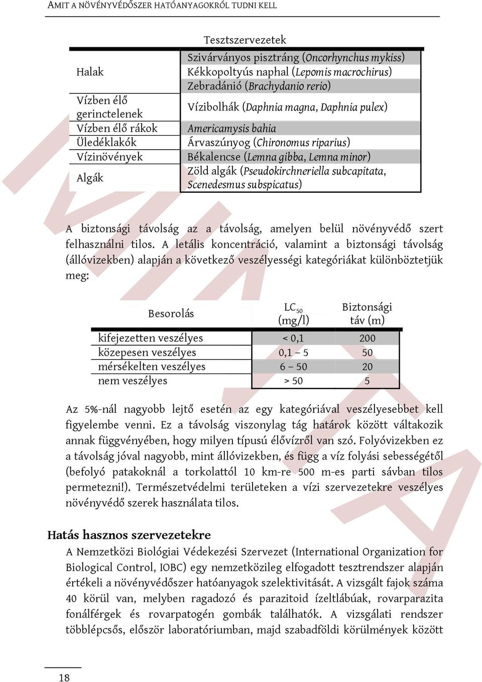 Scenedesmus subspicatus) A biztonsági távolság az a távolság, amelyen belül növényvédő szert felhasználni tilos.