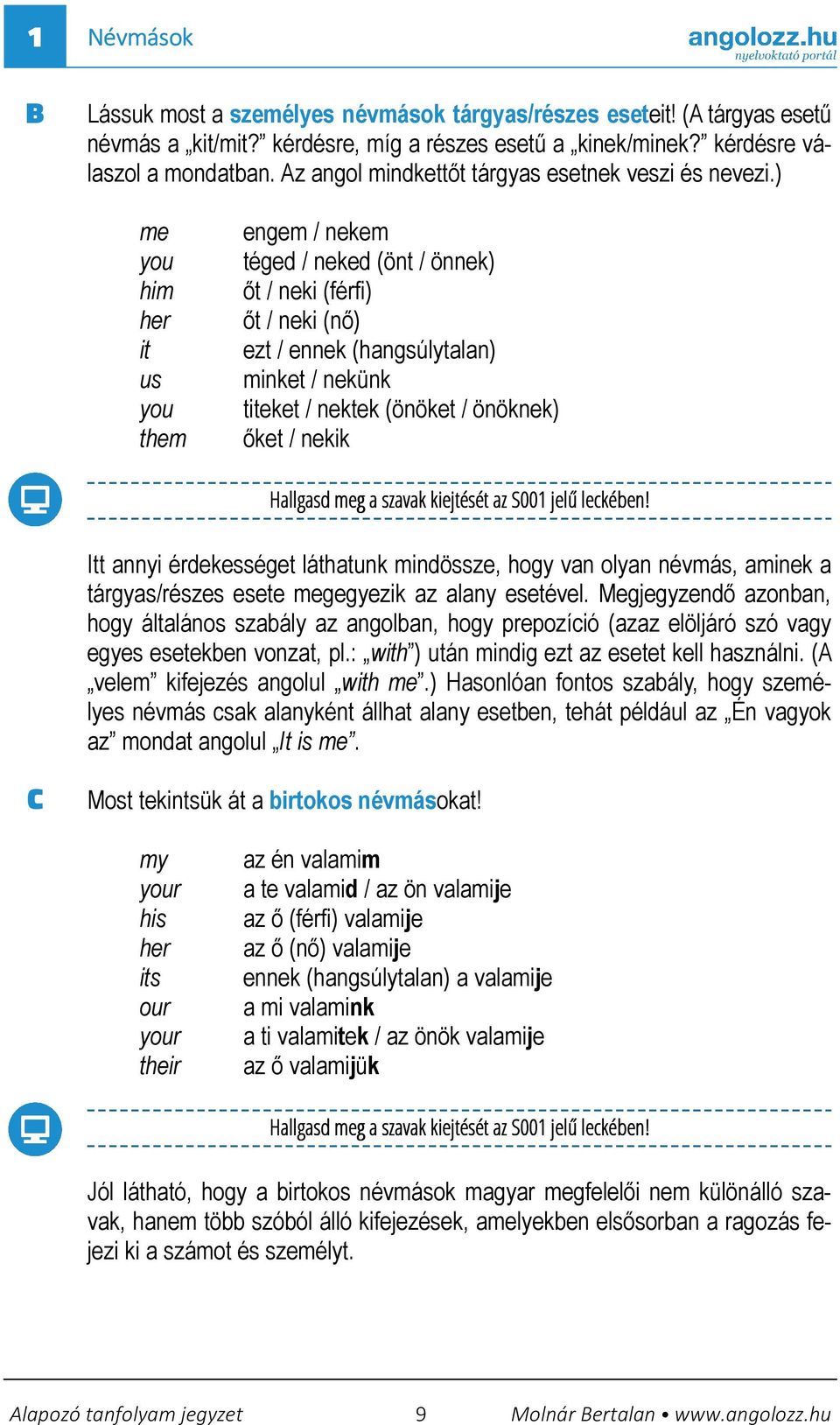 ) me you him her it us you them engem / nekem téged / neked (önt / önnek) ıt / neki (férfi) ıt / neki (nı) ezt / ennek (hangsúlytalan) minket / nekünk titeket / nektek (önöket / önöknek) ıket / nekik