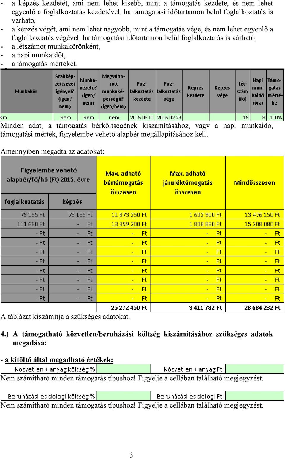 a támogatás mértékét. Minden adat, a támogatás bérköltségének kiszámításához, vagy a napi munkaidő, támogatási mérték, figyelembe vehető alapbér megállapításához kell.