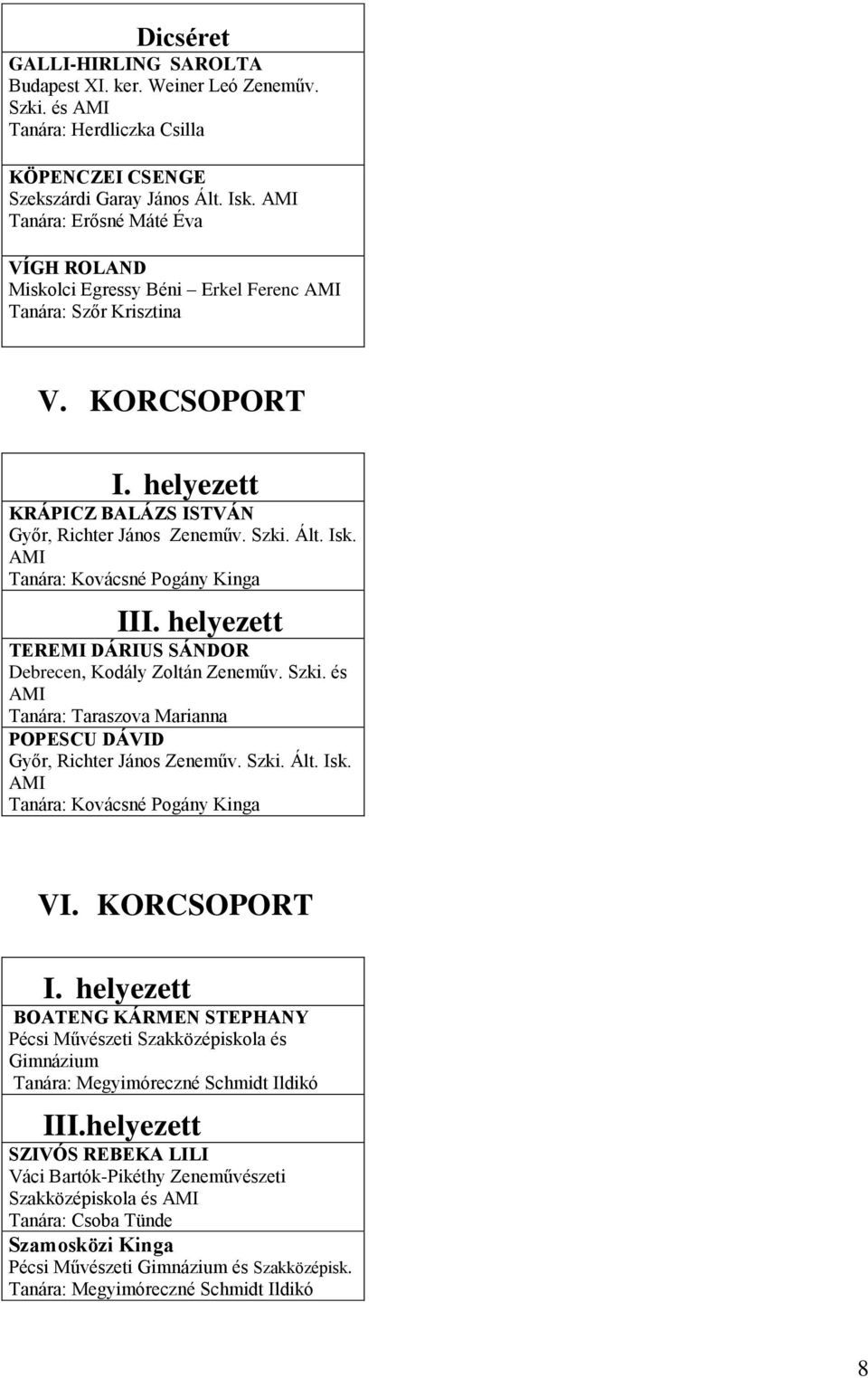 Tanára: Kovácsné Pogány Kinga II TEREMI DÁRIUS SÁNDOR Tanára: Taraszova Marianna POPESCU DÁVID Győr, Richter János Zeneműv. Szki. Ált. Isk. Tanára: Kovácsné Pogány Kinga VI.