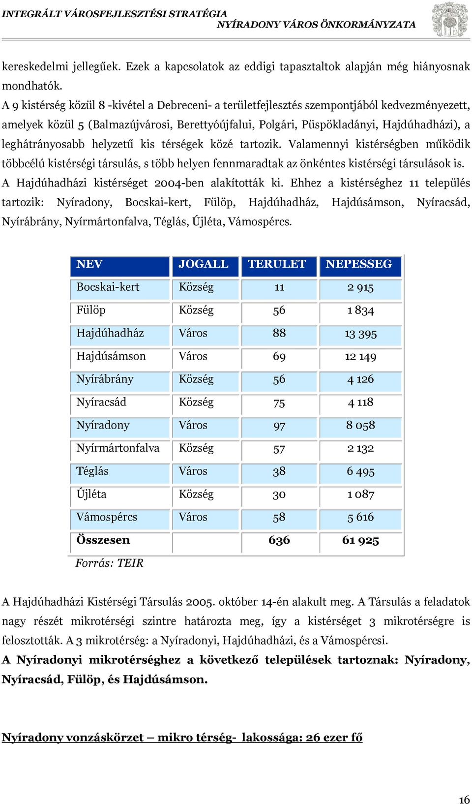 leghátrányosabb helyzetű kis térségek közé tartozik. Valamennyi kistérségben működik többcélú kistérségi társulás, s több helyen fennmaradtak az önkéntes kistérségi társulások is.