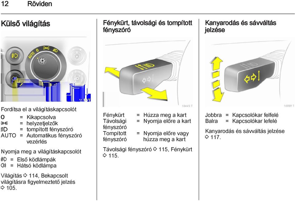 114, Bekapcsolt világításra figyelmeztető jelzés 3 105.