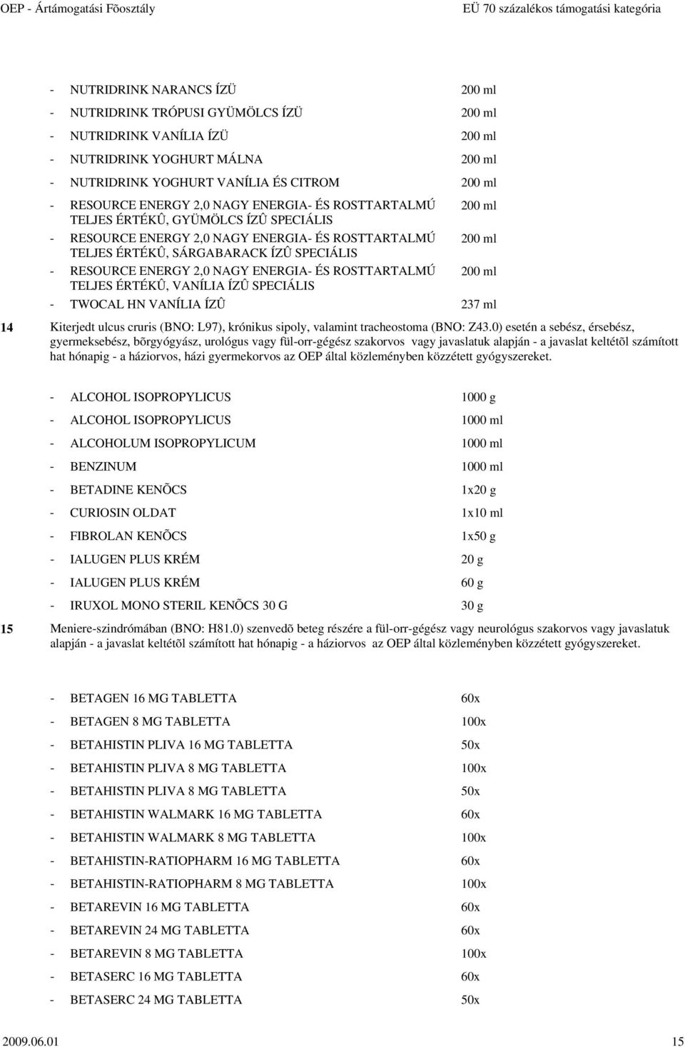 SÁRGABARACK ÍZÛ SPECIÁLIS - RESOURCE ENERGY 2,0 NAGY ENERGIA- ÉS ROSTTARTALMÚ 200 ml TELJES ÉRTÉKÛ, VANÍLIA ÍZÛ SPECIÁLIS - TWOCAL HN VANÍLIA ÍZÛ 237 ml 14 Kiterjedt ulcus cruris (BNO: L97), krónikus